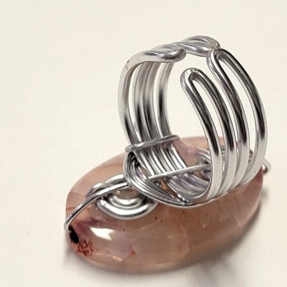 Pink Gemstone Ring with Veins Adjustable Band - Unique, One Of A Kind - Picture 8 of 11
